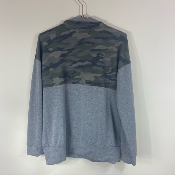 7TH RAY | Camo Gray Colorblock Henley Zip Sweatshirt - Picture 2 of 6